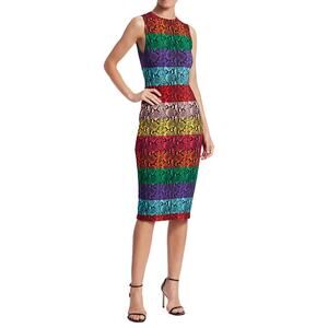 Alice + Olivia Rainbow Snakeskin Delora Striped Midi Dress Size 2